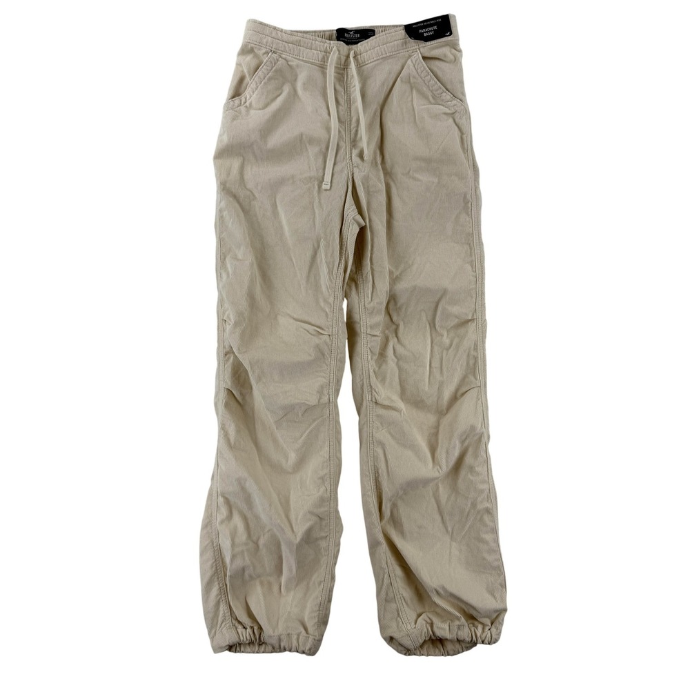 Hollister Jogger Pants‎ Womens XS Beige Corduroy Parachute Baggy Elastic NWT